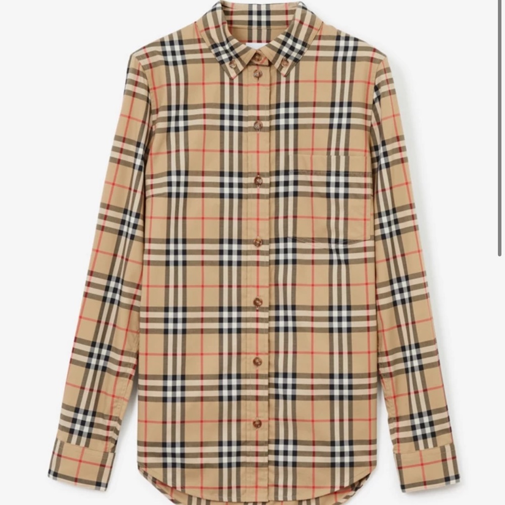 Burberry Beige Plaid Button Down Shirt